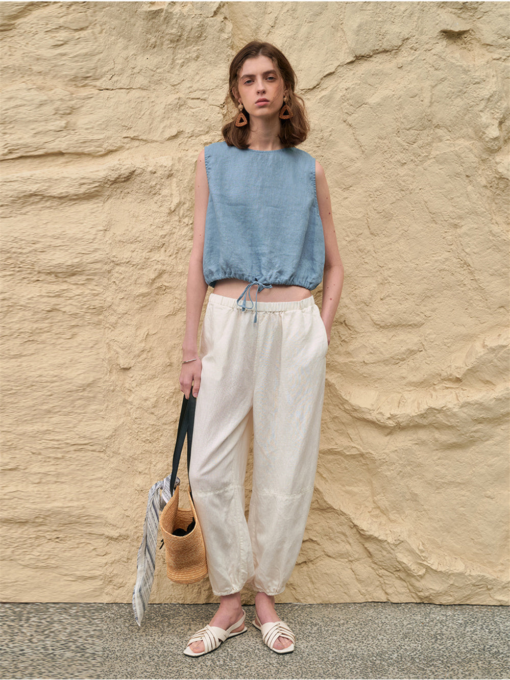 Short Linen Cropped Tank Top