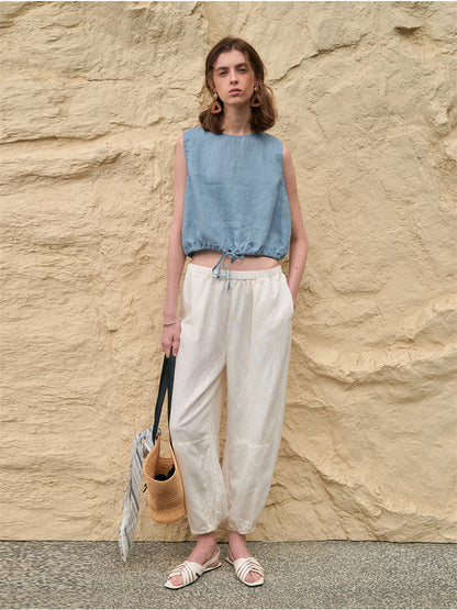 Short Linen Cropped Tank Top