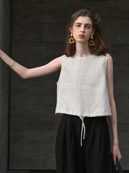Short Linen Cropped Tank Top