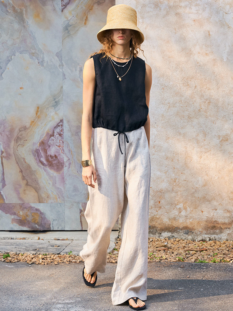 Short Linen Cropped Tank Top