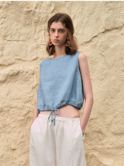 Short Linen Cropped Tank Top