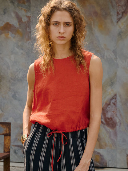 Short Linen Cropped Tank Top