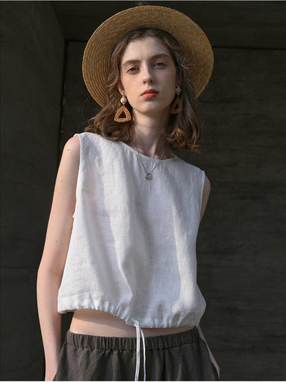Short Linen Cropped Tank Top