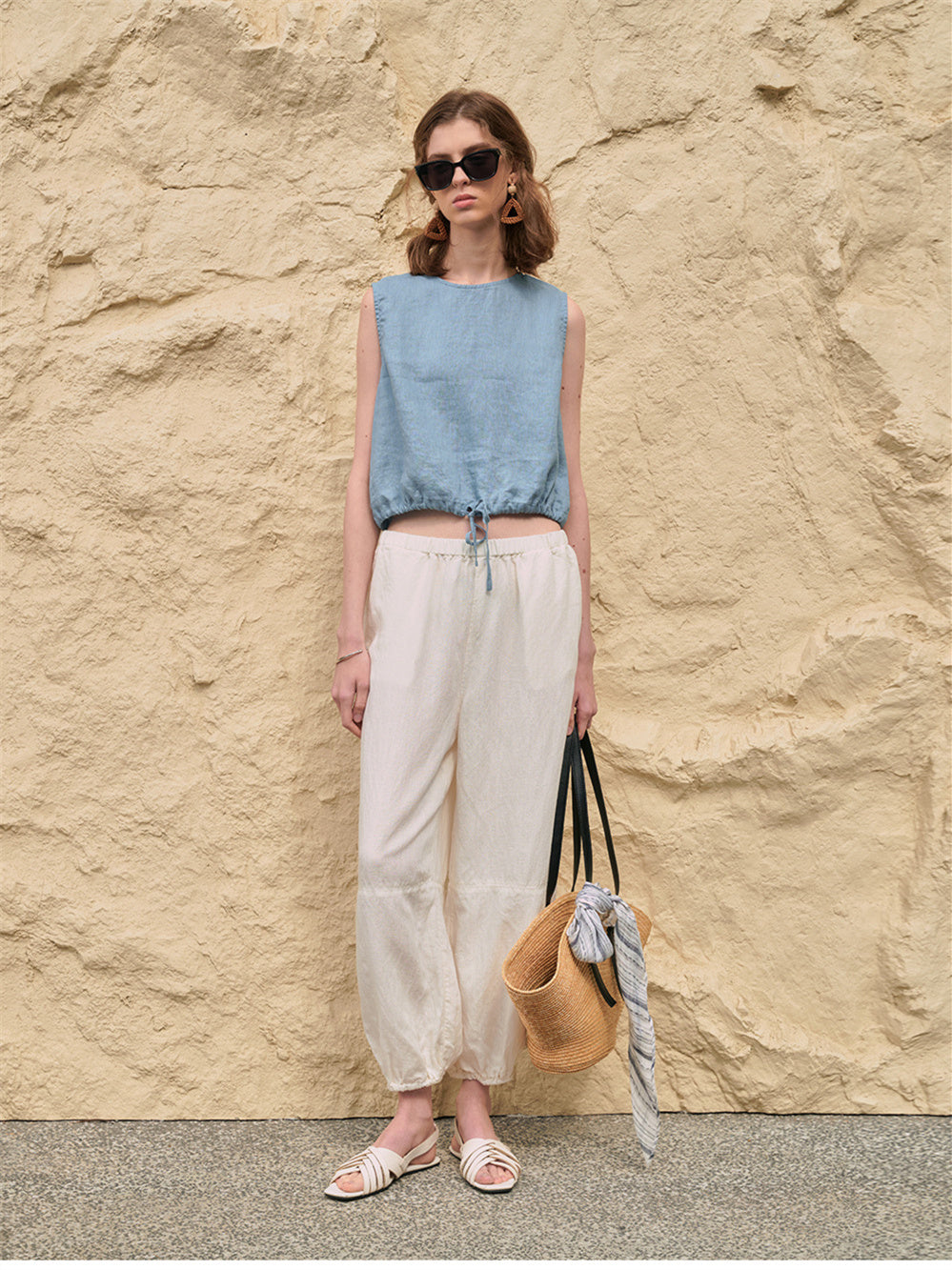 Short Linen Cropped Tank Top