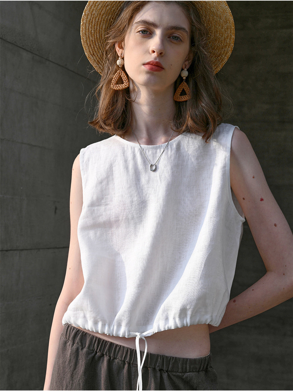 Short Linen Cropped Tank Top