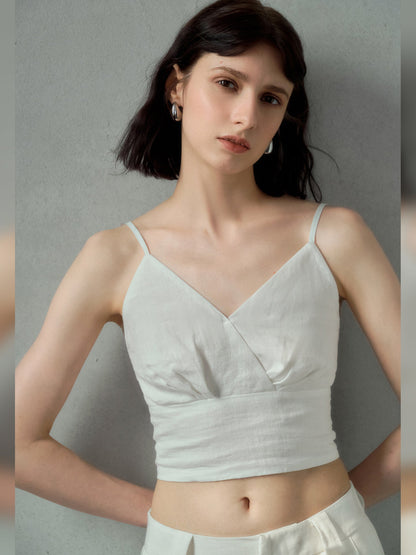 Solid Color Linen Off-shoulder Vacation Style Vest