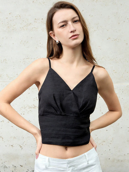 Solid Color Linen Off-shoulder Vacation Style Vest