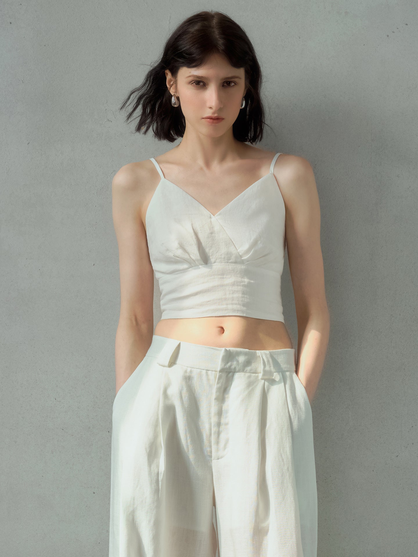 Solid Color Linen Off-shoulder Vacation Style Vest
