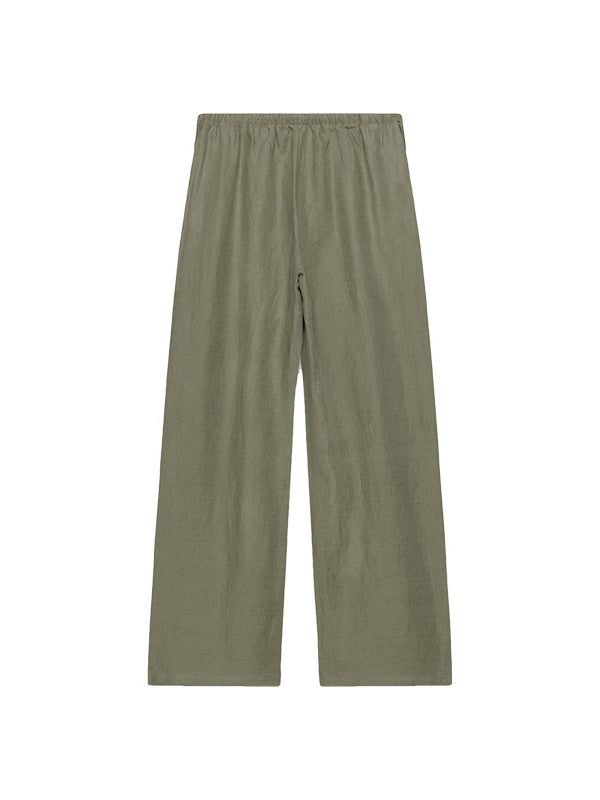 Linen Solid Color Crisscross Strap Non-stretch Loose Trousers