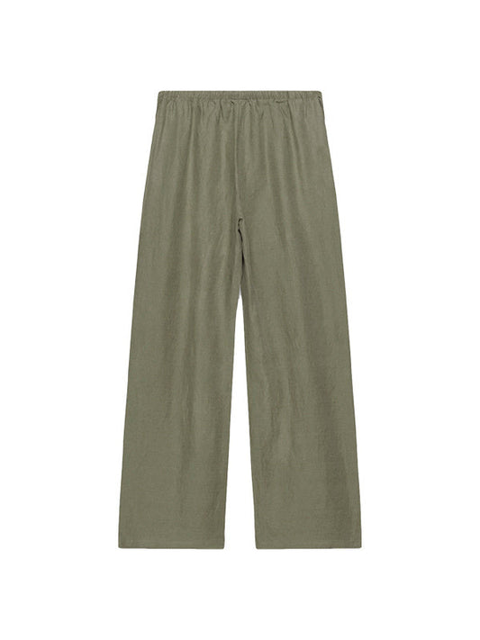 Linen Solid Color Crisscross Strap Non-stretch Loose Trousers