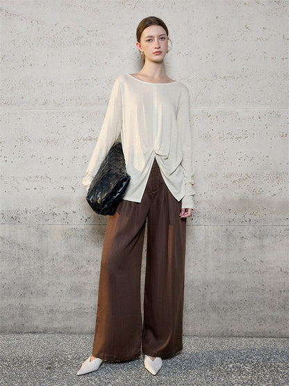 Linen Solid Color Long-sleeved Split Mesh See-through Top
