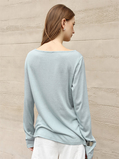 Linen Solid Color Long-sleeved Split Mesh See-through Top
