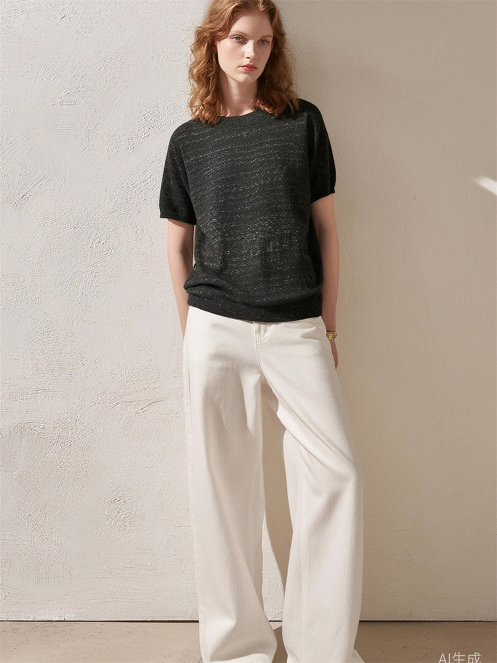Simple Solid Color Three-quarter Sleeve Loose Blend Fabric T T-shirt