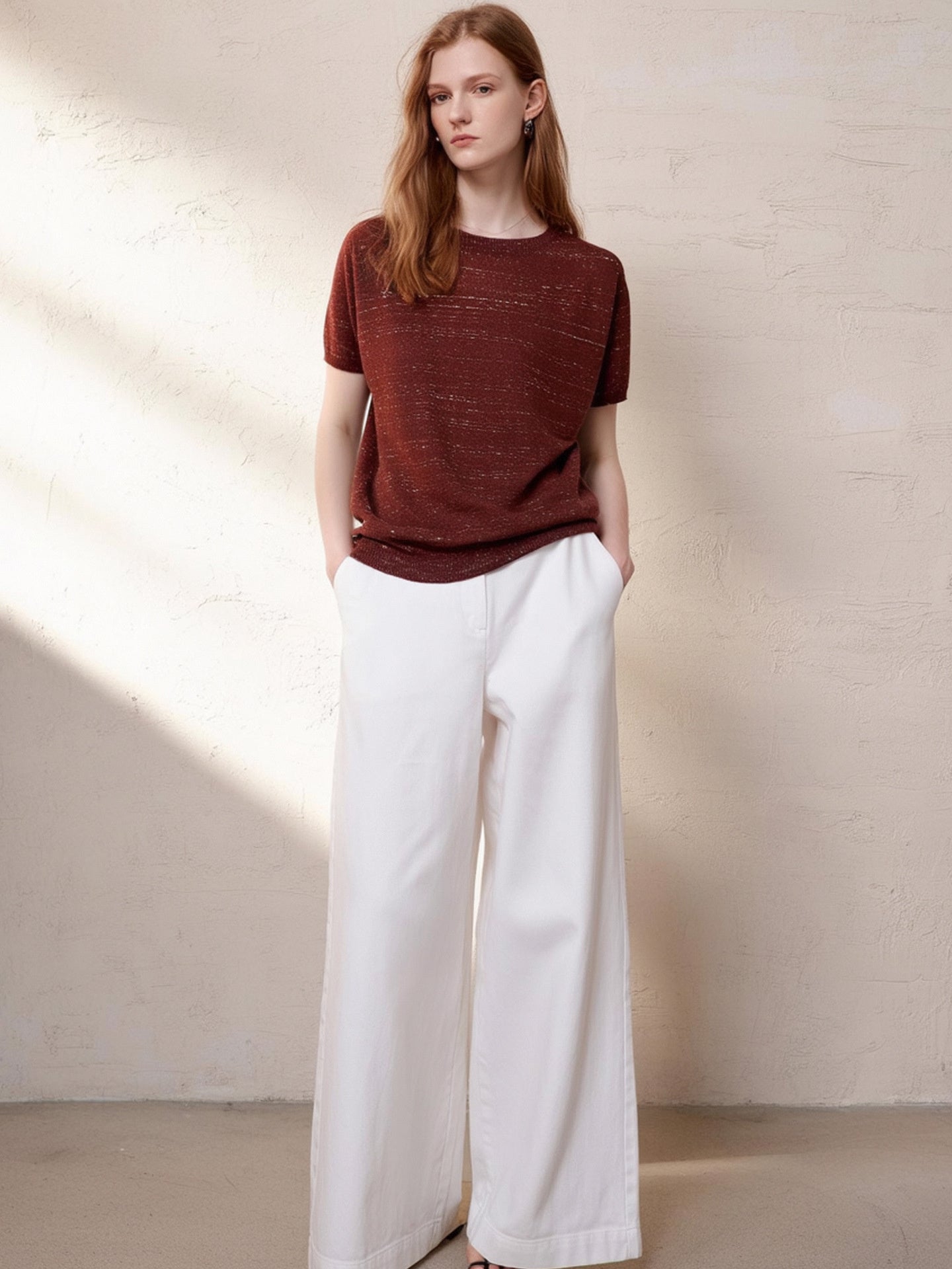 Simple Solid Color Three-quarter Sleeve Loose Blend Fabric T T-shirt