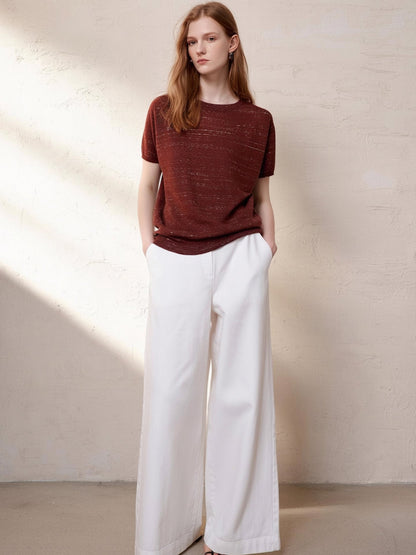 Simple Solid Color Three-quarter Sleeve Loose Blend Fabric T T-shirt