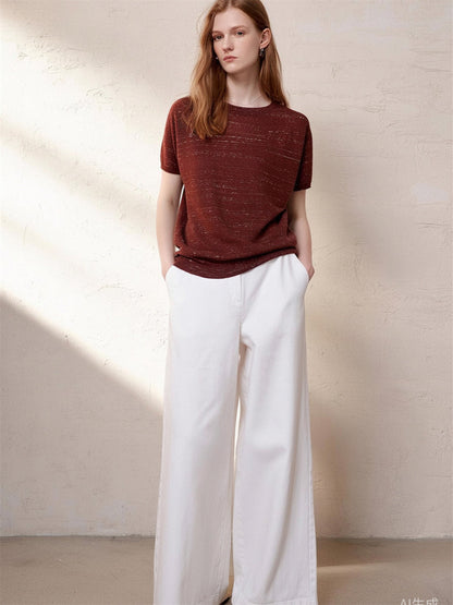 Simple Solid Color Three-quarter Sleeve Loose Blend Fabric T T-shirt