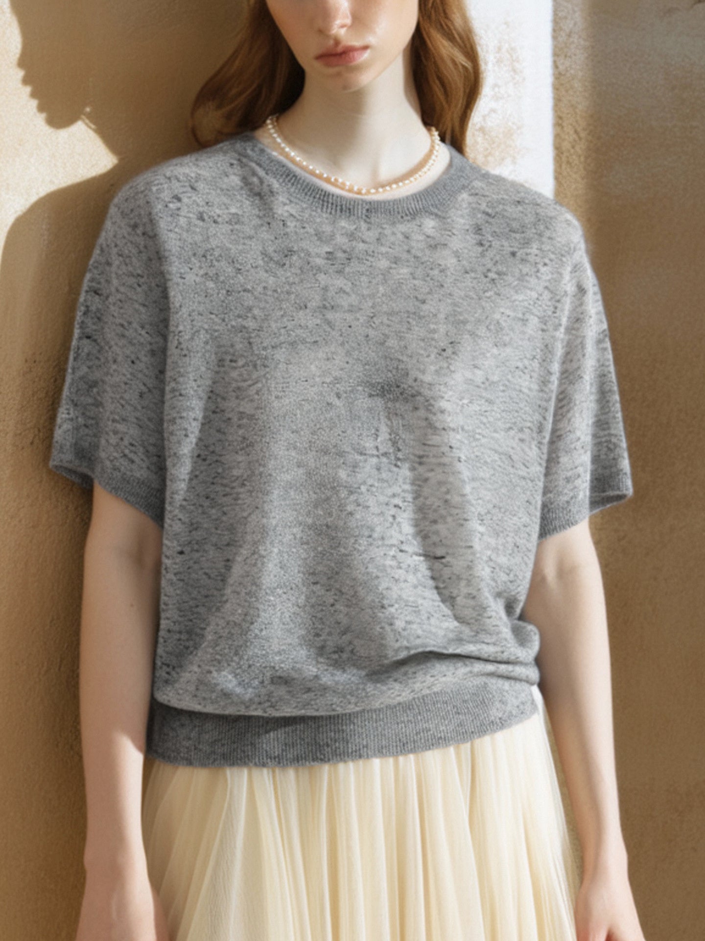 Simple Solid Color Three-quarter Sleeve Loose Blend Fabric T T-shirt