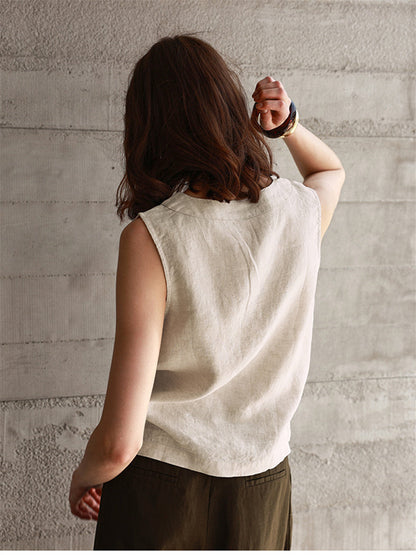 Solid Color Textured Linen Inner Vest