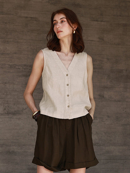 Solid Color Textured Linen Inner Vest