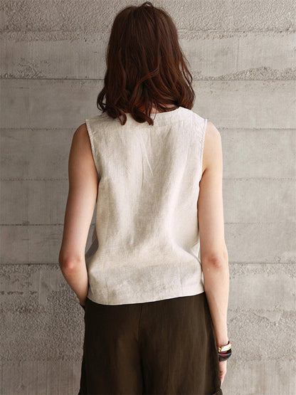 Solid Color Textured Linen Inner Vest