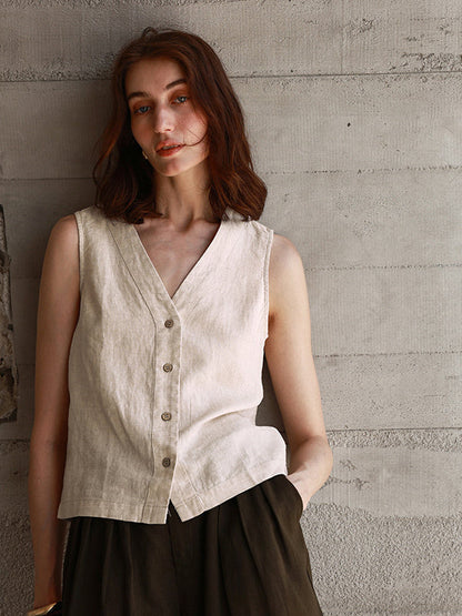 Solid Color Textured Linen Inner Vest
