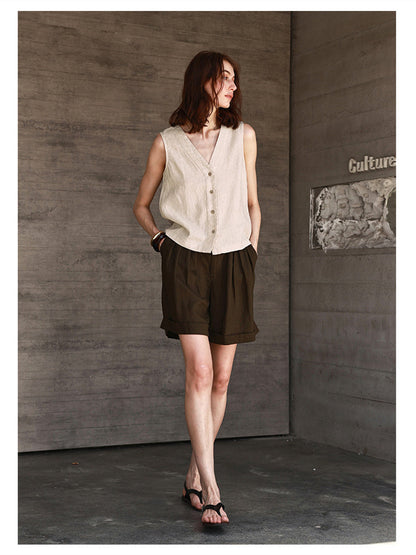 Solid Color Textured Linen Inner Vest