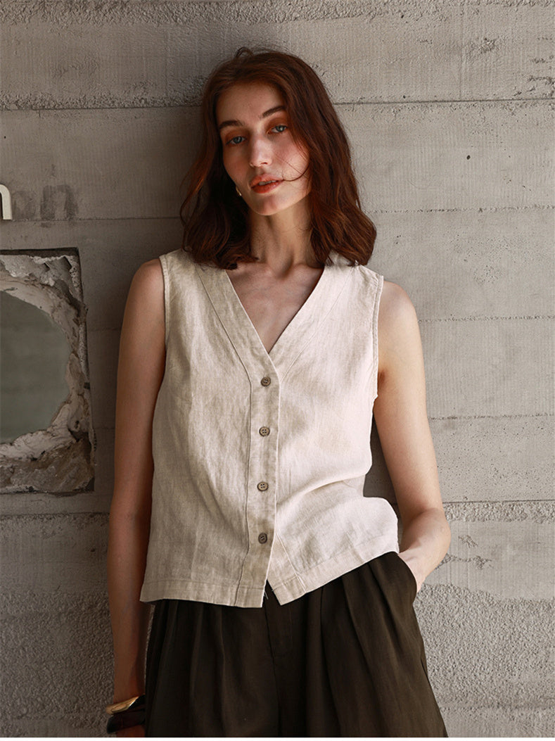 Solid Color Textured Linen Inner Vest