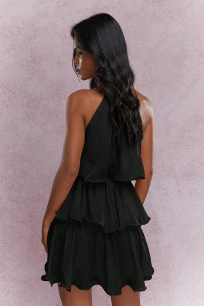 Halter Neck Tiered Ruffle Sleeveless Mini Dress
