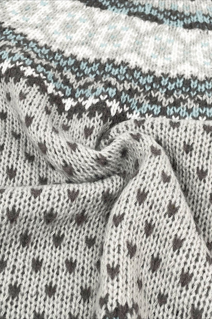 Knit Fair Isle Jacquard Round Neck Loose Sweater