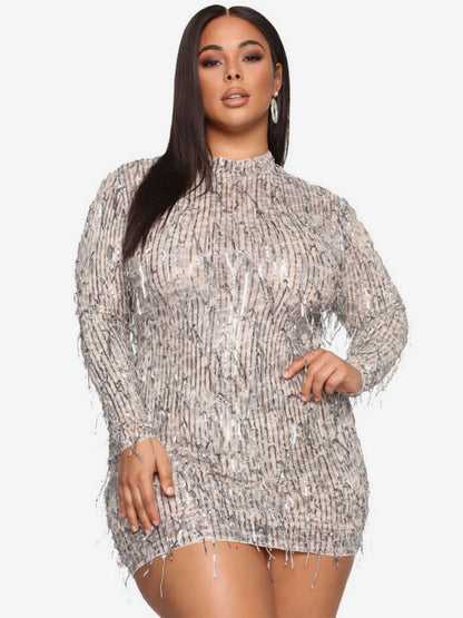 Fringe Dresses Jewel Neck Sequins Birthday Party Mini Dress
