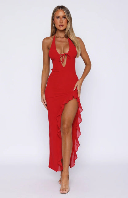 Carmen Flare - Halter Backless Maxi Dress