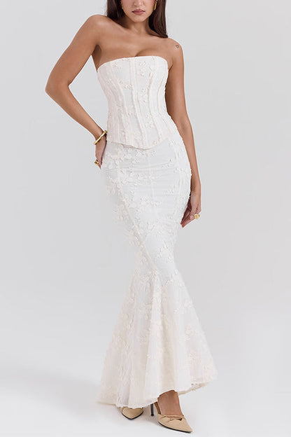 Margovil Embroidered Strapless Corset and Bodycon Maxi Mermaid Skirt Set