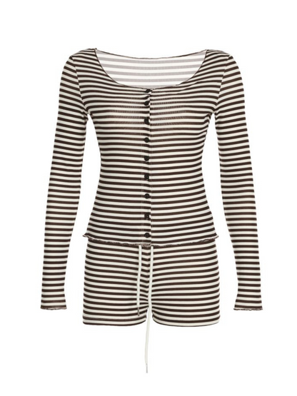 September Striped Cardigan Shorts Set
