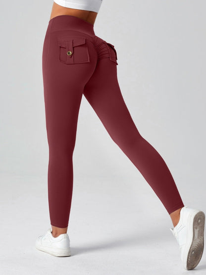 Pocket Peach Butt Yoga High Waist Buttocks Lift Sanded Stretch Tight Fit Sports Pants