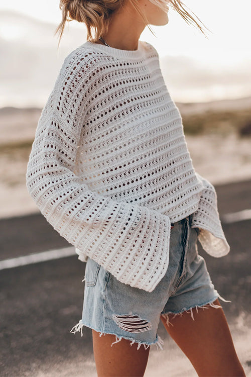 Margovil Crewneck Long Sleeves Hollow Out Boho Knitting Pullovers