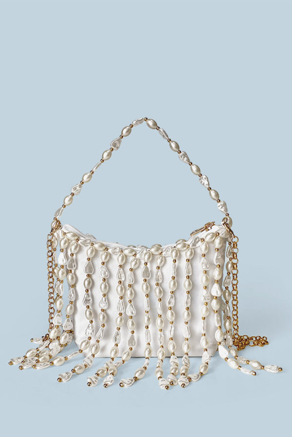 Fashionable Pearl Irregular Beaded Tassel Bag