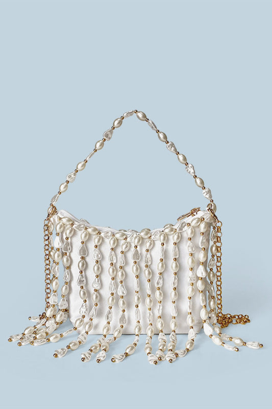 Fashionable Pearl Irregular Beaded Tassel Bag