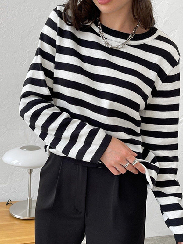 Striped Crew Neck Knit Sweater