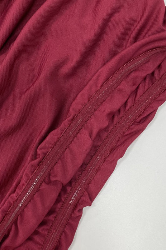 Strapless Ruched Bodice Dropped Waist Flowy Maxi Dress