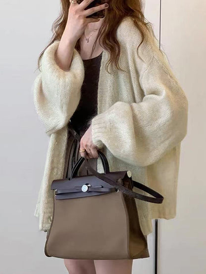 Mohair Solid Lantern Sleeve Baggy Cardigan