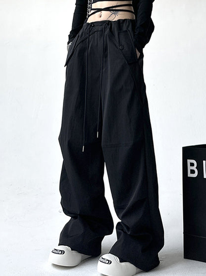 Solid Color Parachute Cargo Pants