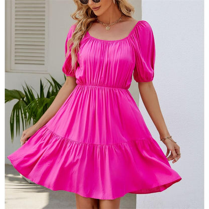 Bubble Sleeve Square Neck Mini Dress in Various Colors
