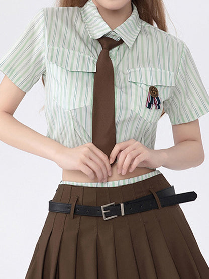 Stripe Slim Short Sleeves Shirts