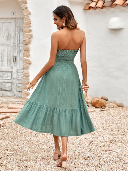 Casual Strapless Sleeveless Midi Dress