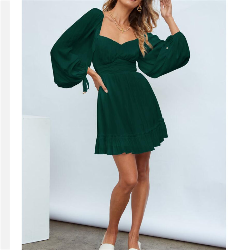 Ruffle Long Sleeve Square Collar Mini Dress in Multiple Colors