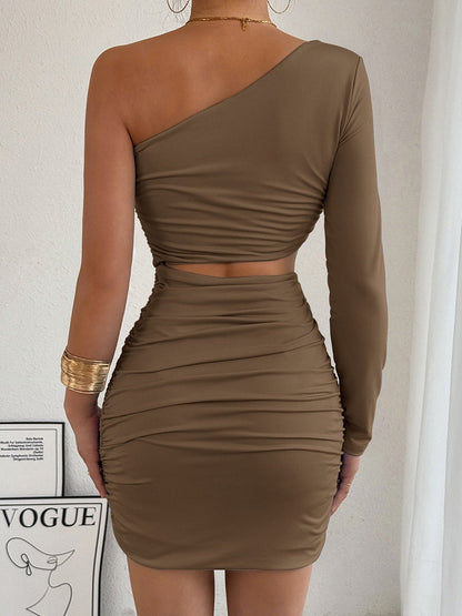 One-shoulder Cutout Fitted Bodycon Short Dress