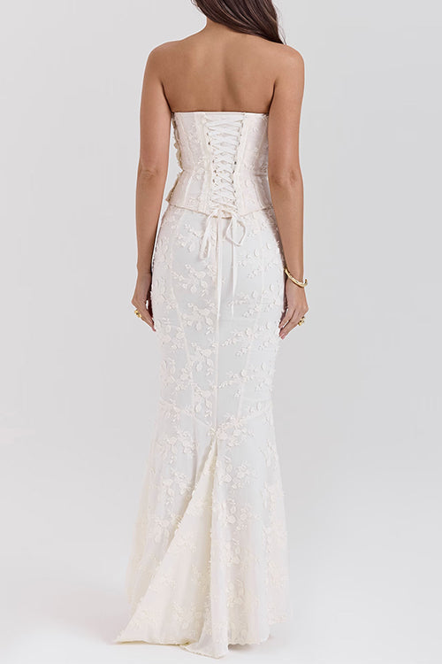 Margovil Embroidered Strapless Corset and Bodycon Maxi Mermaid Skirt Set