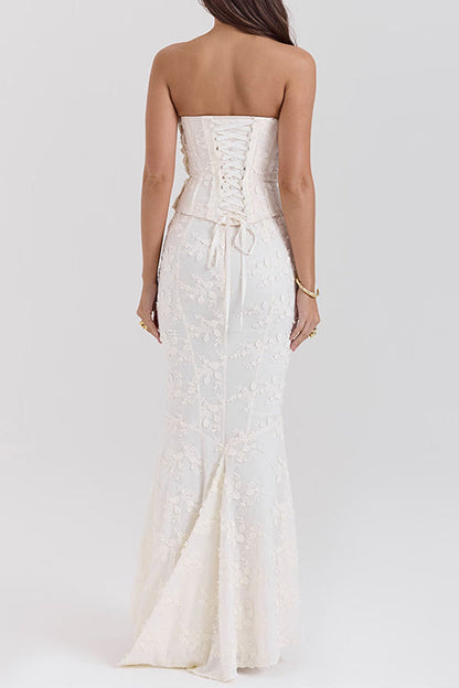 Margovil Embroidered Strapless Corset and Bodycon Maxi Mermaid Skirt Set