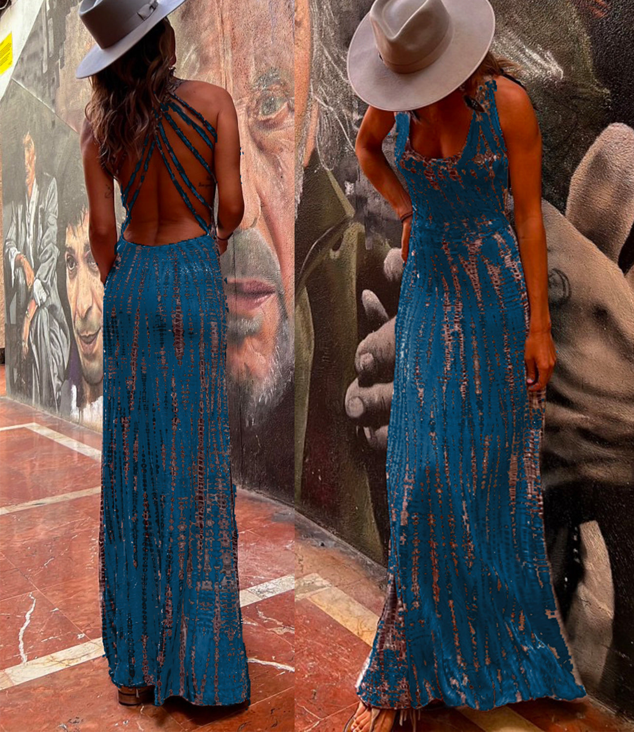 Margovil Criss Cross Open Back Tie Dye Maxi Dress