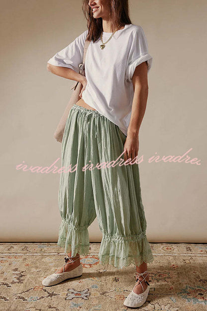 Pastoral Style Elastic Waist Lace Hem Bloomer Pants